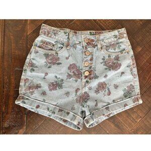 BDG Urban Outfitters Floral Denim High Rise Button Fly Jean Shorts